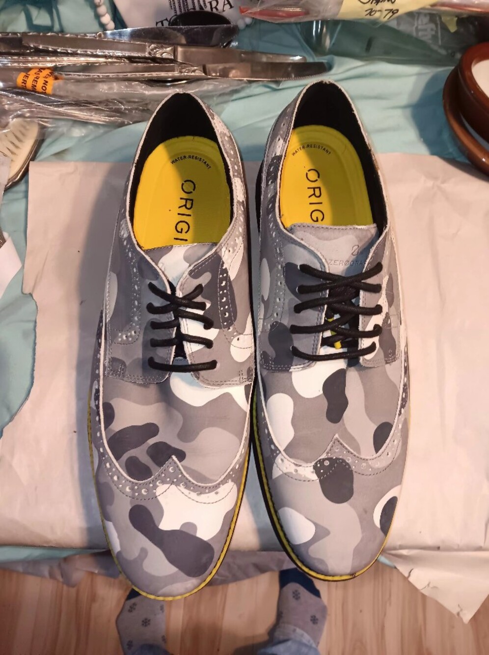 Cole Haan .Grand 360 Mens Camo Golf Shoes Sz 12 Soft Rubber Cleats Wingtip Laces